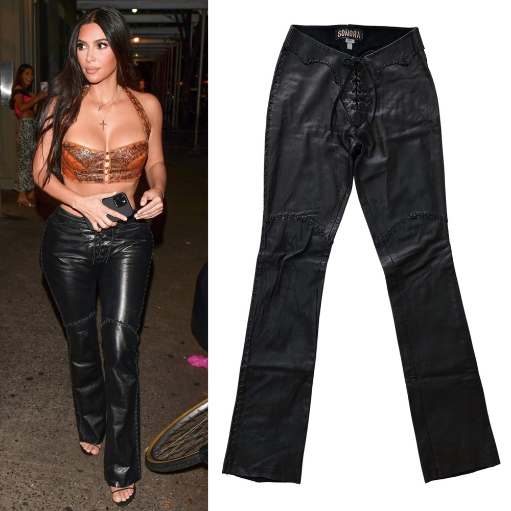 Leather Lace-Up Low-Rise Pants